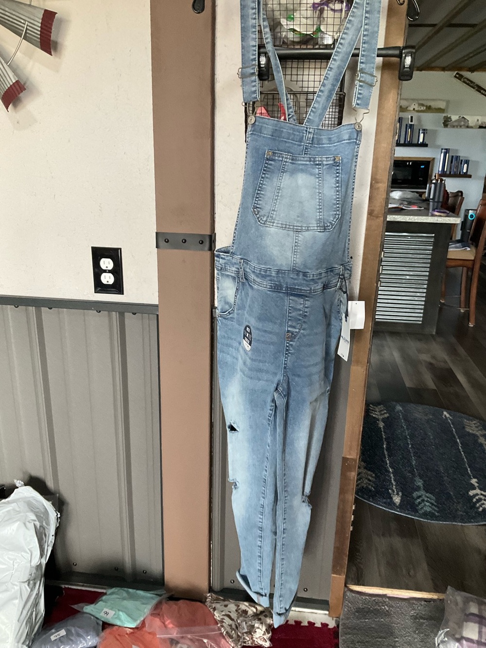 Wallflower Light Blue Denim Distressed Women's Overalls